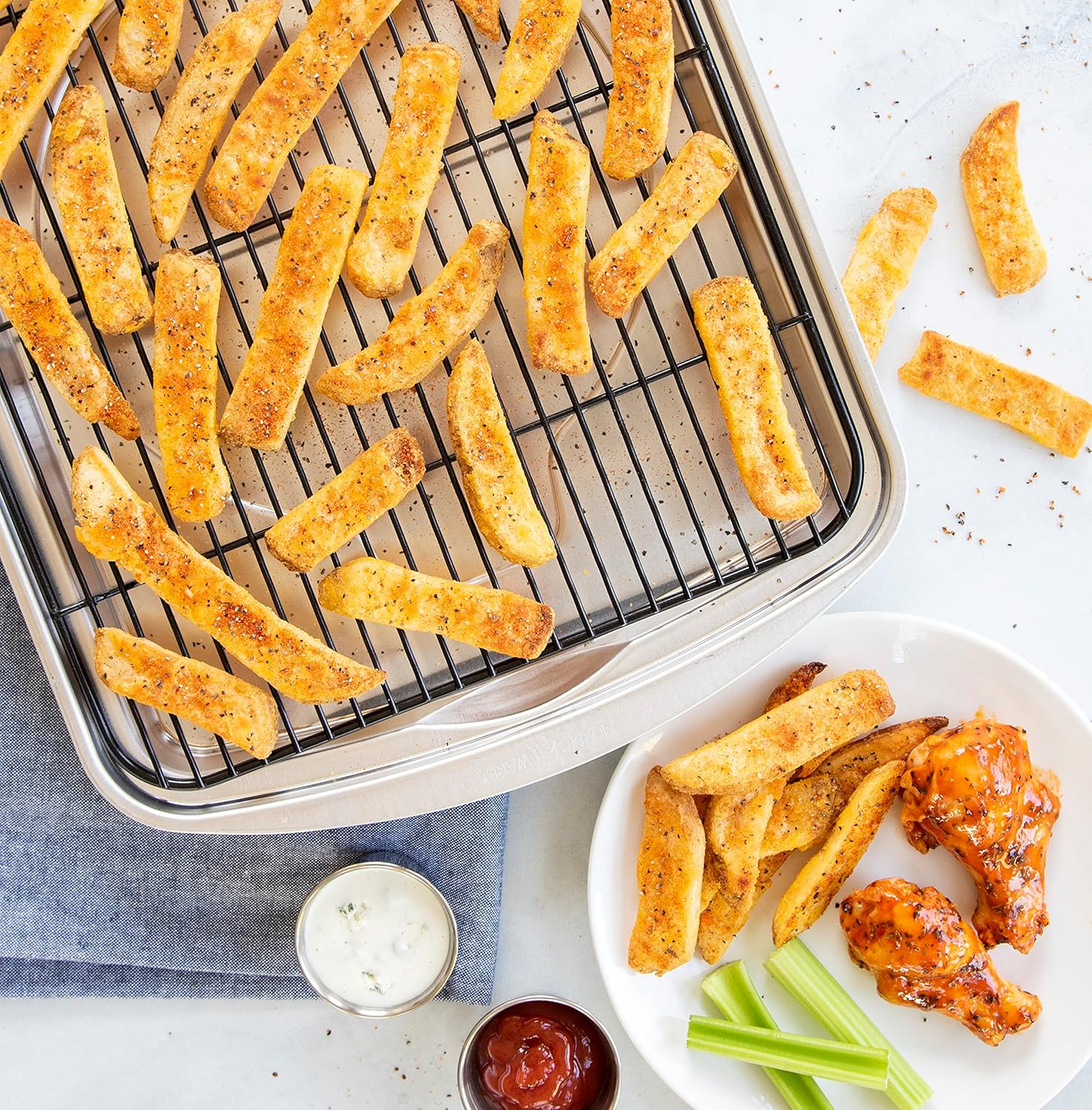 Nordic Ware Oven Crisp Baking Tray 2pc Set Includes Pan and Rack; Natural Aluminum For Air Frying, Crisping, Broiling, Baking