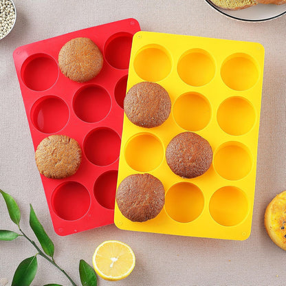 2PCS Silicone Cookie Chocolate Molds, Vituer 12-Cavity Round Silicone Baking Mold for Oreo, Candy, Chocolate, Cookie, Mini Cake and Jelly, Dishwasher Safe (Red+ Orange)