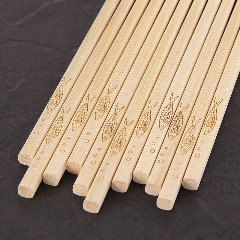 Bamboo Chopsticks Carved Carbonized Chopsticks Set Hotel Household Unpainted Bamboo Chopsticks - Walfos® Kitchenware