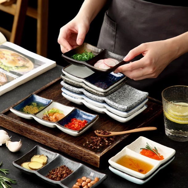 Barbecue Three-grid Sauce Dish Japanese Seasoning Dish - Walfos® Kitchenware