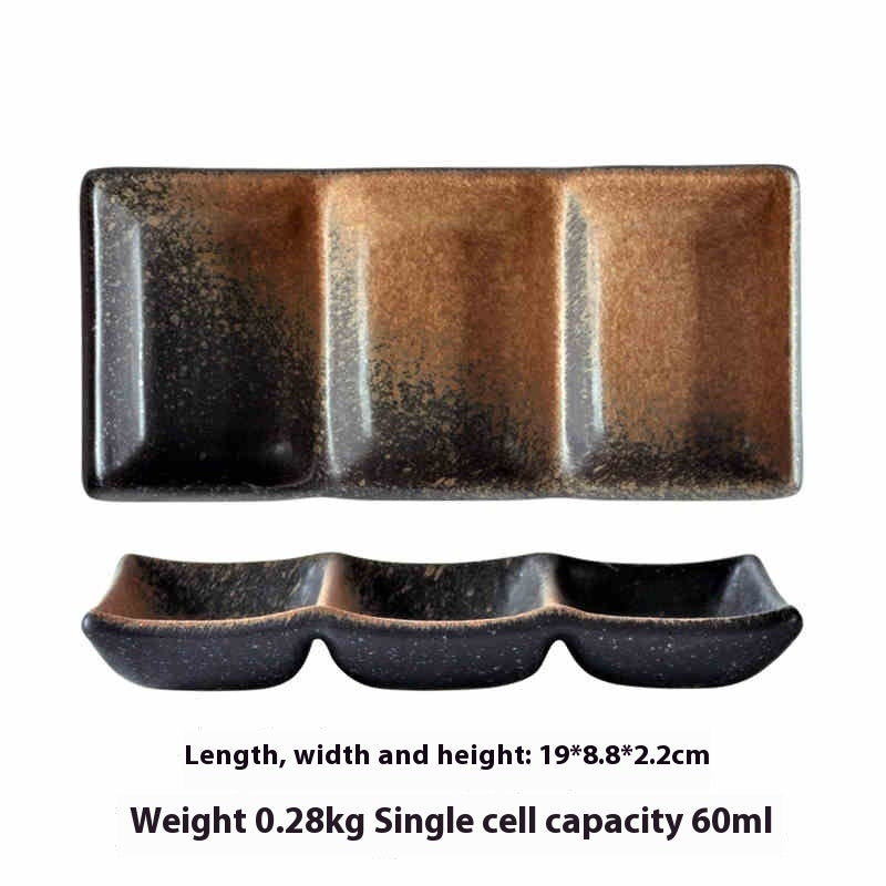 Barbecue Three-grid Sauce Dish Japanese Seasoning Dish - Walfos® Kitchenware