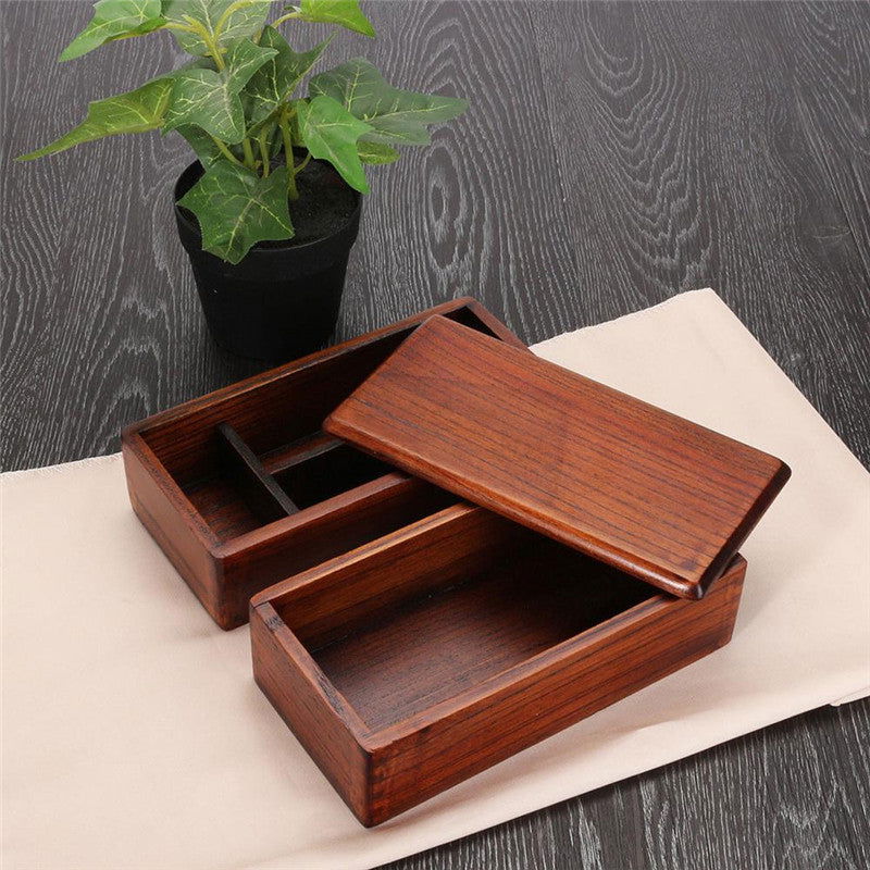 Bento Box Solid Wood Sushi Box Rectangular Double Layer Tableware - Walfos® Kitchenware