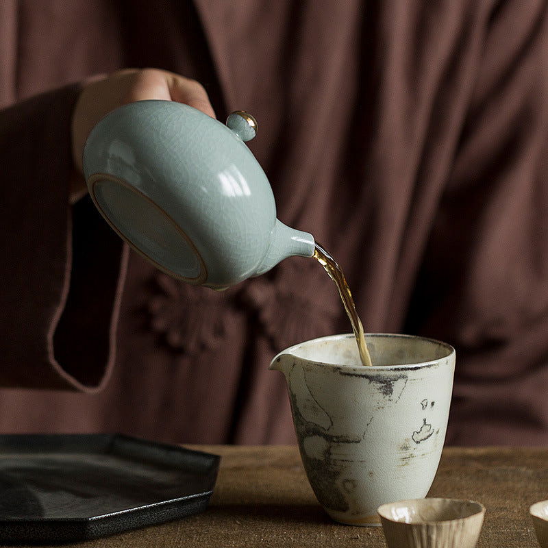 Ceramic Kungfu Tea Set Zen Wind Ru Kiln Japanese Side Handle Pot - Walfos® Kitchenware