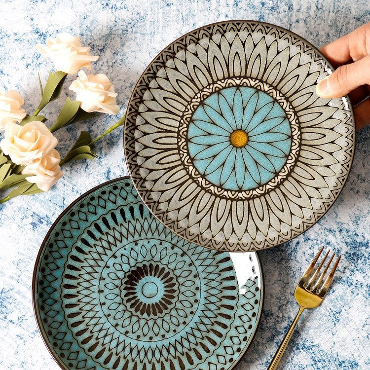 Ceramic Plate Flat Plate Creative Dish Plate Japanese Vintage Tableware - Walfos® Kitchenware