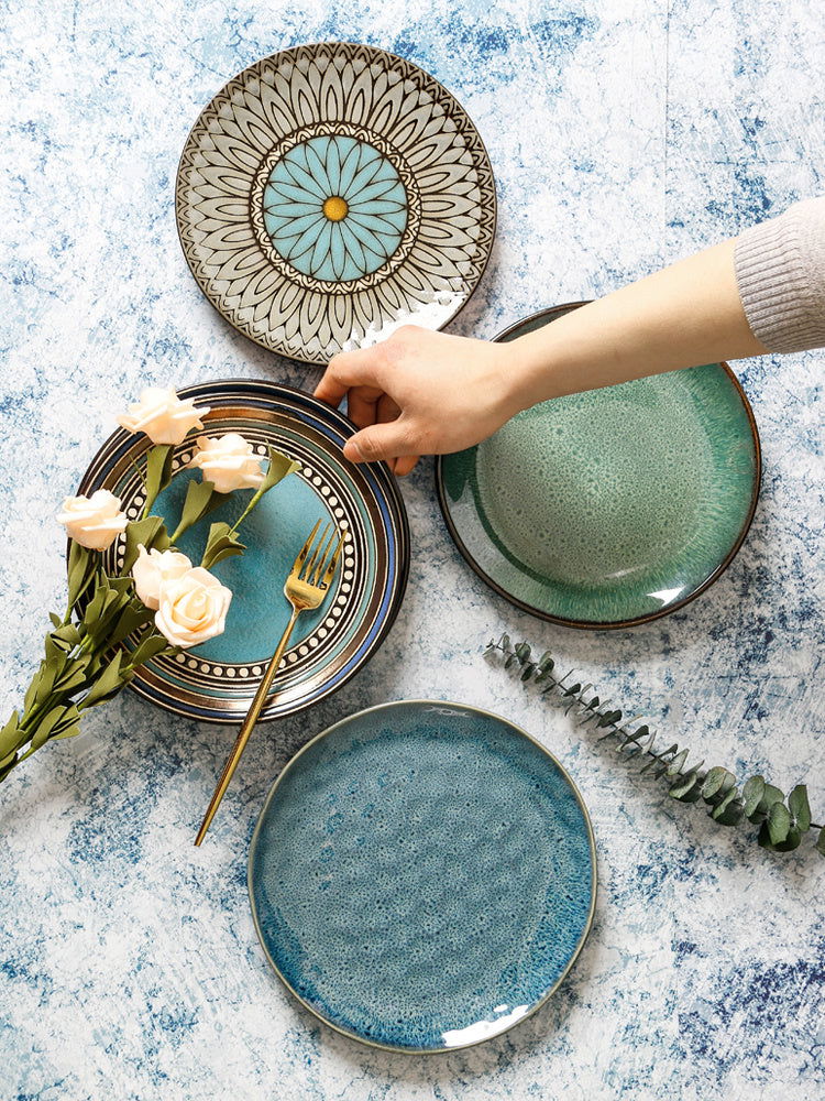 Ceramic Plate Flat Plate Creative Dish Plate Japanese Vintage Tableware - Walfos® Kitchenware