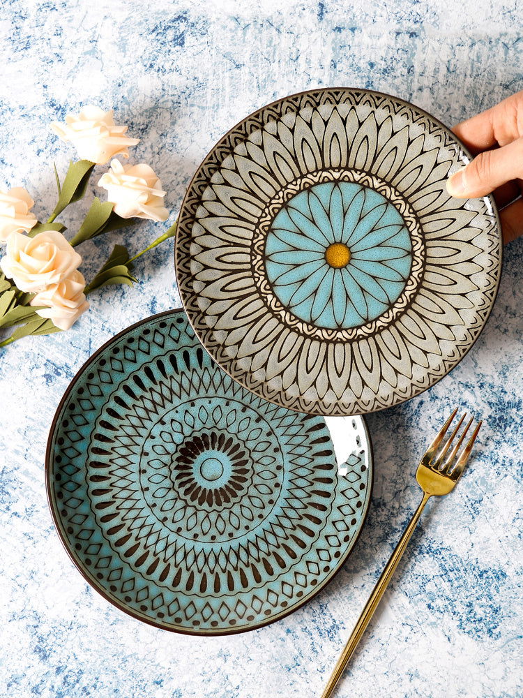 Ceramic Plate Flat Plate Creative Dish Plate Japanese Vintage Tableware - Walfos® Kitchenware