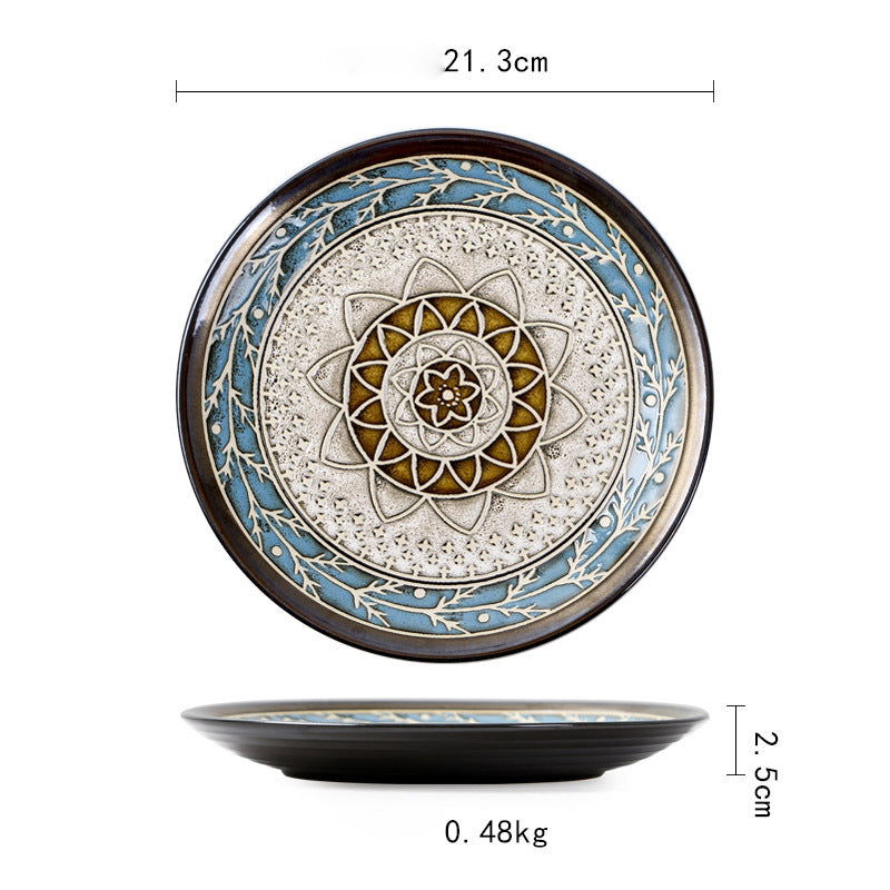 Ceramic Plate Flat Plate Creative Dish Plate Japanese Vintage Tableware - Walfos® Kitchenware