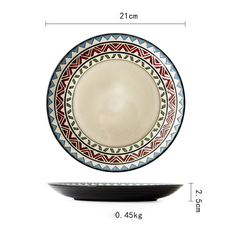 Ceramic Plate Flat Plate Creative Dish Plate Japanese Vintage Tableware - Walfos® Kitchenware