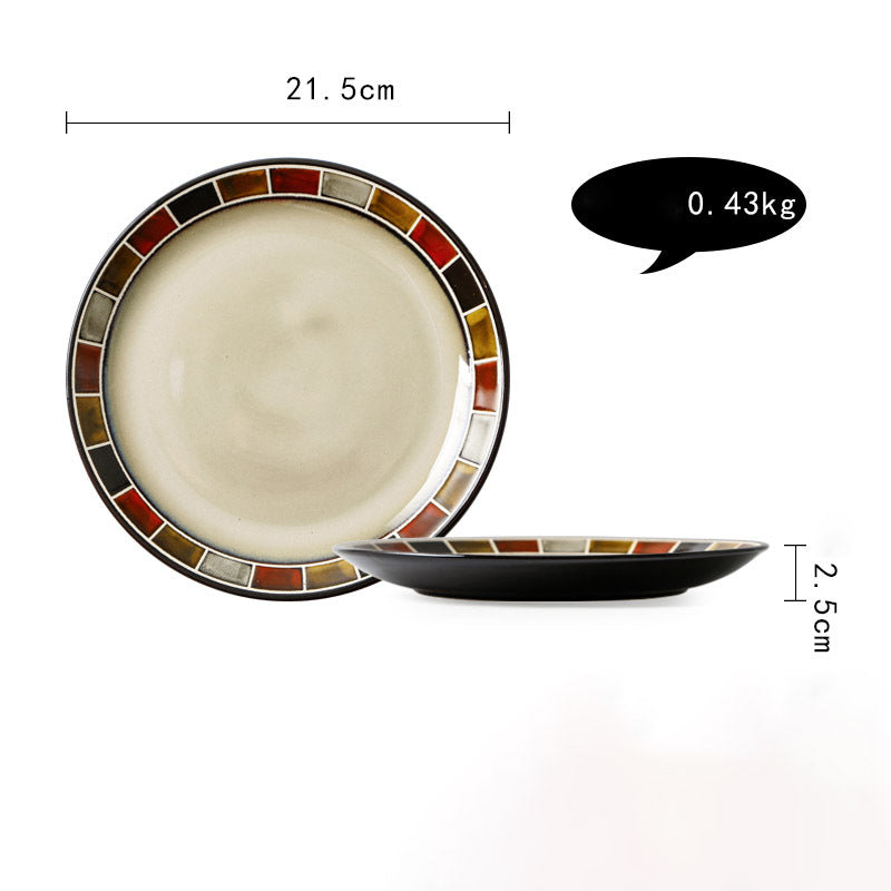 Ceramic Plate Flat Plate Creative Dish Plate Japanese Vintage Tableware - Walfos® Kitchenware