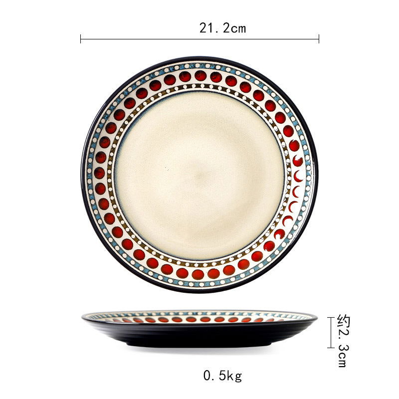 Ceramic Plate Flat Plate Creative Dish Plate Japanese Vintage Tableware - Walfos® Kitchenware