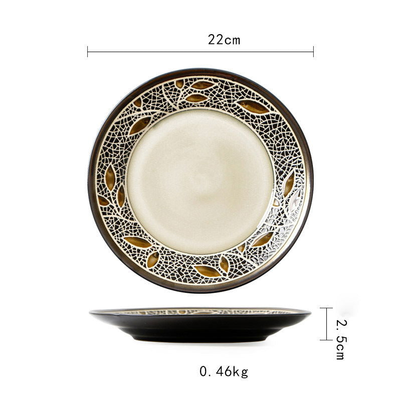 Ceramic Plate Flat Plate Creative Dish Plate Japanese Vintage Tableware - Walfos® Kitchenware