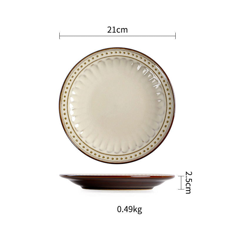 Ceramic Plate Flat Plate Creative Dish Plate Japanese Vintage Tableware - Walfos® Kitchenware