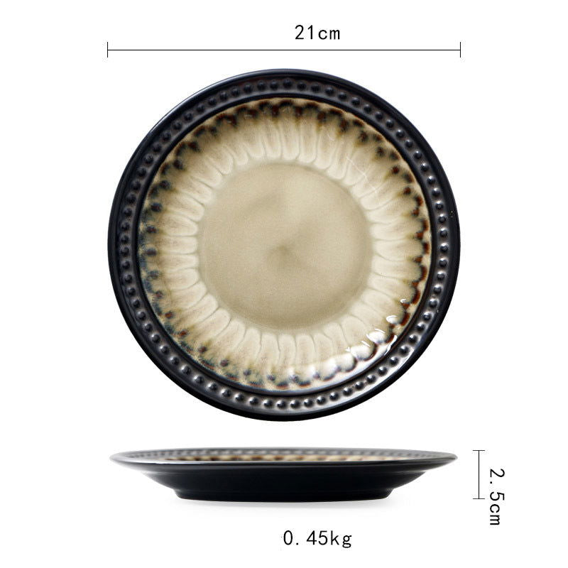 Ceramic Plate Flat Plate Creative Dish Plate Japanese Vintage Tableware - Walfos® Kitchenware