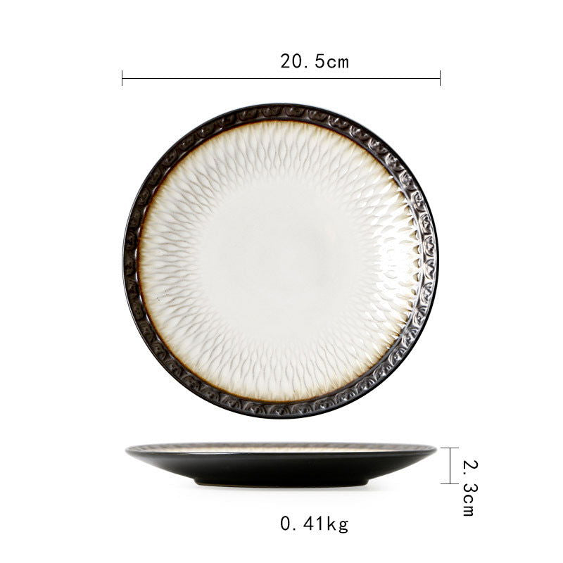 Ceramic Plate Flat Plate Creative Dish Plate Japanese Vintage Tableware - Walfos® Kitchenware