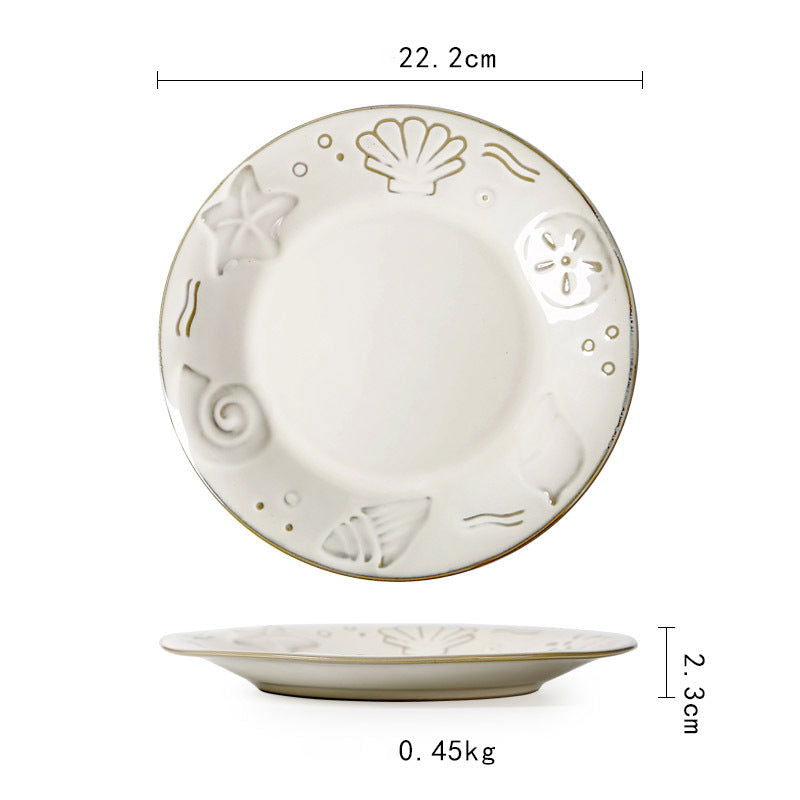Ceramic Plate Flat Plate Creative Dish Plate Japanese Vintage Tableware - Walfos® Kitchenware