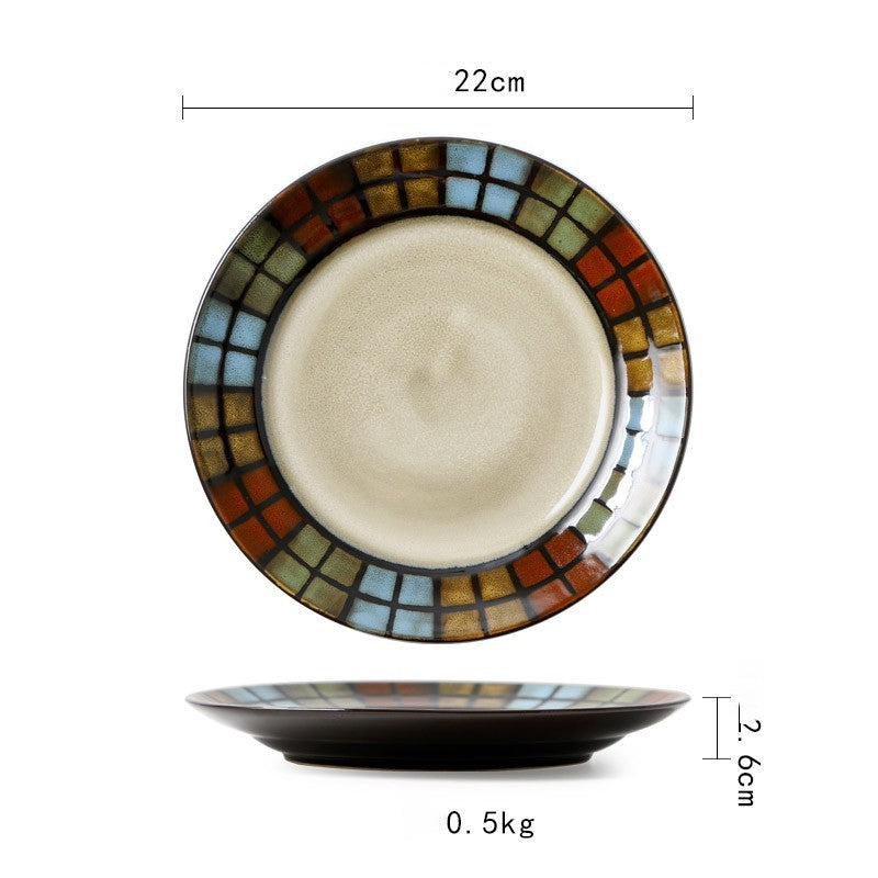 Ceramic Plate Flat Plate Creative Dish Plate Japanese Vintage Tableware - Walfos® Kitchenware