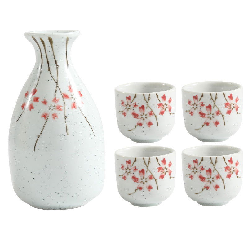 Ceramic Wine Set Yanagizakura Sake White Wine Cup Small Wine Cup Spirit Glass Shochu Pot Set - Walfos® Kitchenware