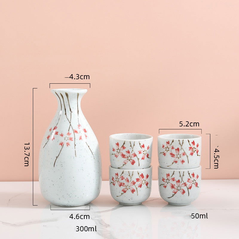 Ceramic Wine Set Yanagizakura Sake White Wine Cup Small Wine Cup Spirit Glass Shochu Pot Set - Walfos® Kitchenware