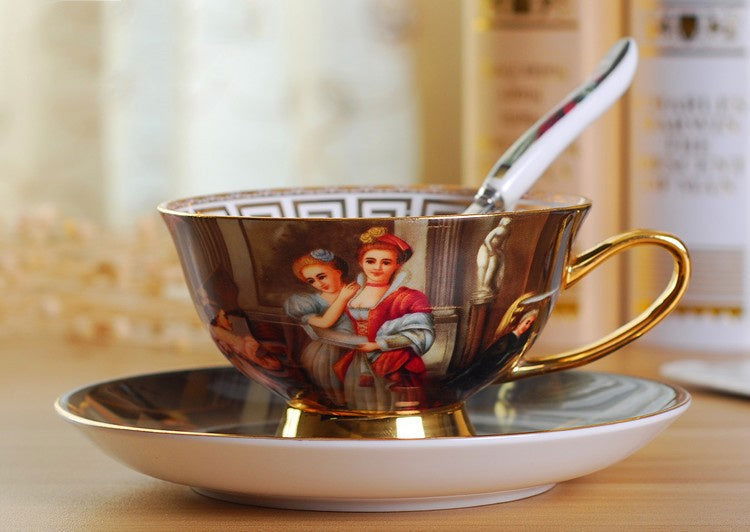 Creative Bone China Coffee Cup And Plate, Retro And Luxury - Walfos® Kitchenware