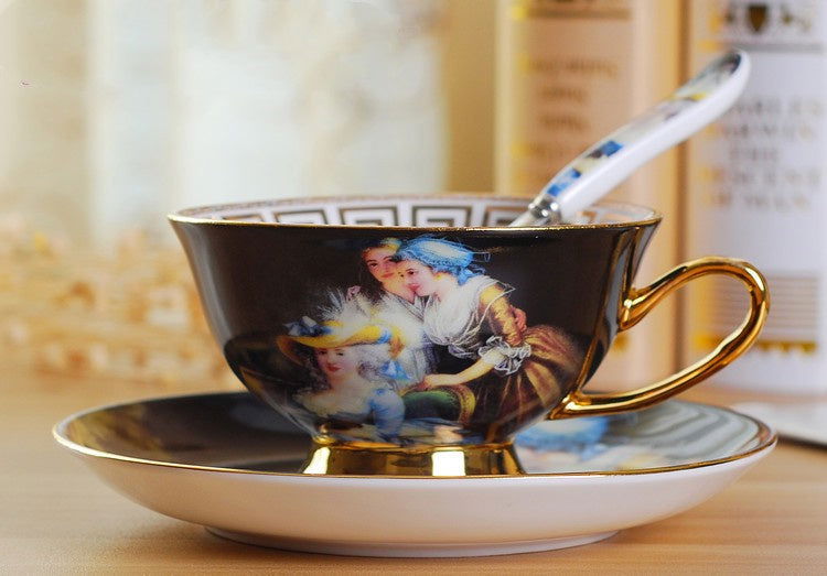 Creative Bone China Coffee Cup And Plate, Retro And Luxury - Walfos® Kitchenware