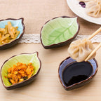 Creative leaf ceramic small dish kitchen tableware sauce vinegar sauce dish household ice split glaze snack saucer - Walfos® Kitchenware