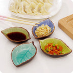 Creative leaf ceramic small dish kitchen tableware sauce vinegar sauce dish household ice split glaze snack saucer - Walfos® Kitchenware