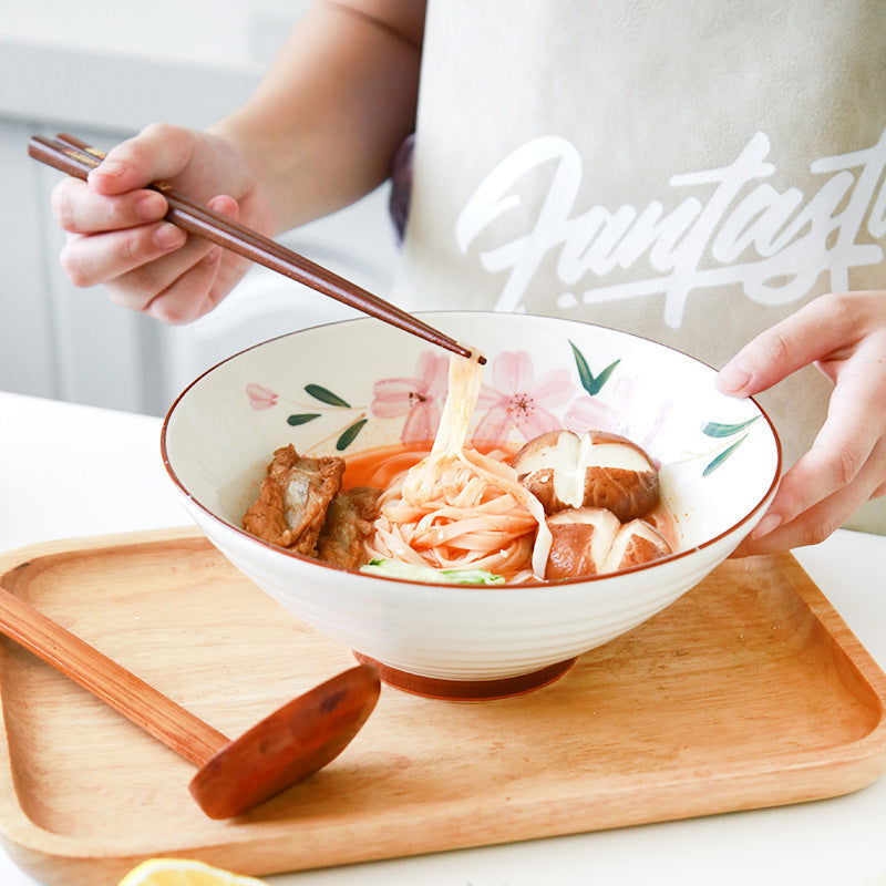 Domeiran Japanese Hand-painted Sakura Noodle Bowl Ceramic Bowl Noodle Bowl - Walfos® Kitchenware