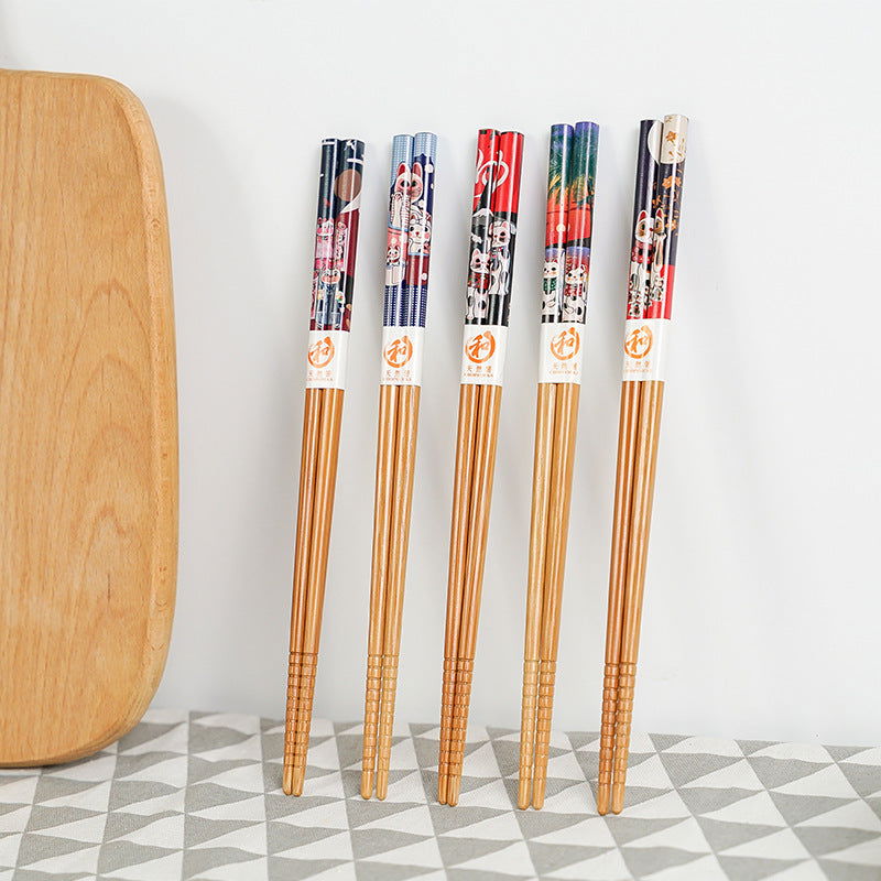 Factory Supply Japanese Style Lucky Cat Cartoon Cute Bamboo Chopsticks Five Pairs Set Gift Box Chopsticks - Walfos® Kitchenware