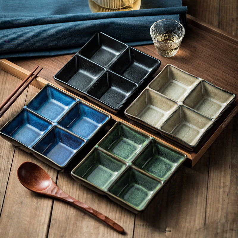 Four-grid Seasoning Dish Ceramic Square Barbecue Sauce Dish - Walfos® Kitchenware