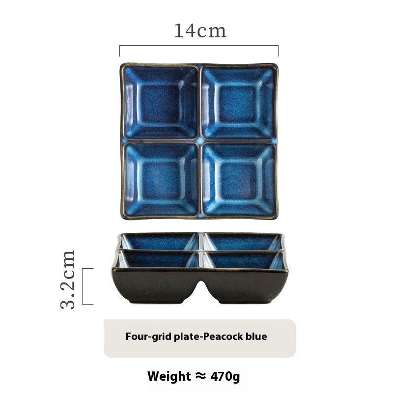 Four-grid Seasoning Dish Ceramic Square Barbecue Sauce Dish - Walfos® Kitchenware