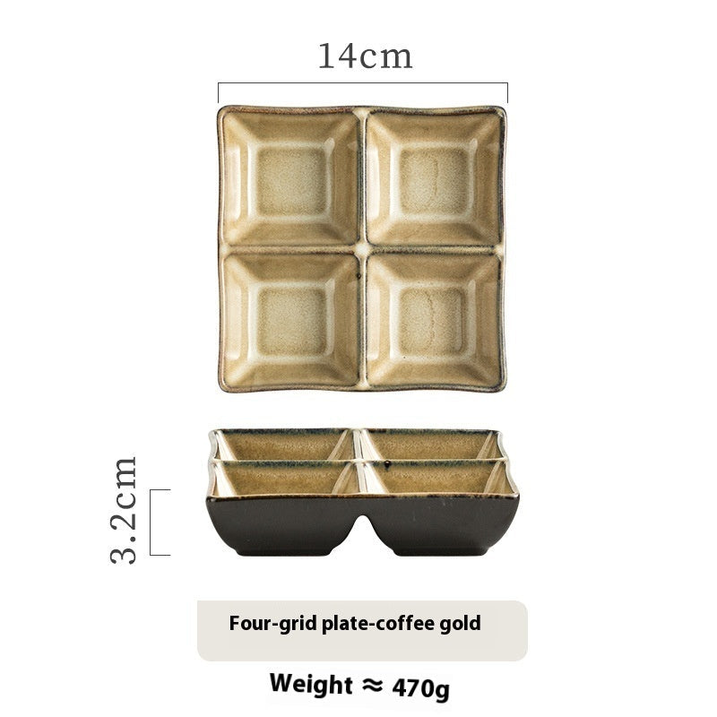 Four-grid Seasoning Dish Ceramic Square Barbecue Sauce Dish - Walfos® Kitchenware