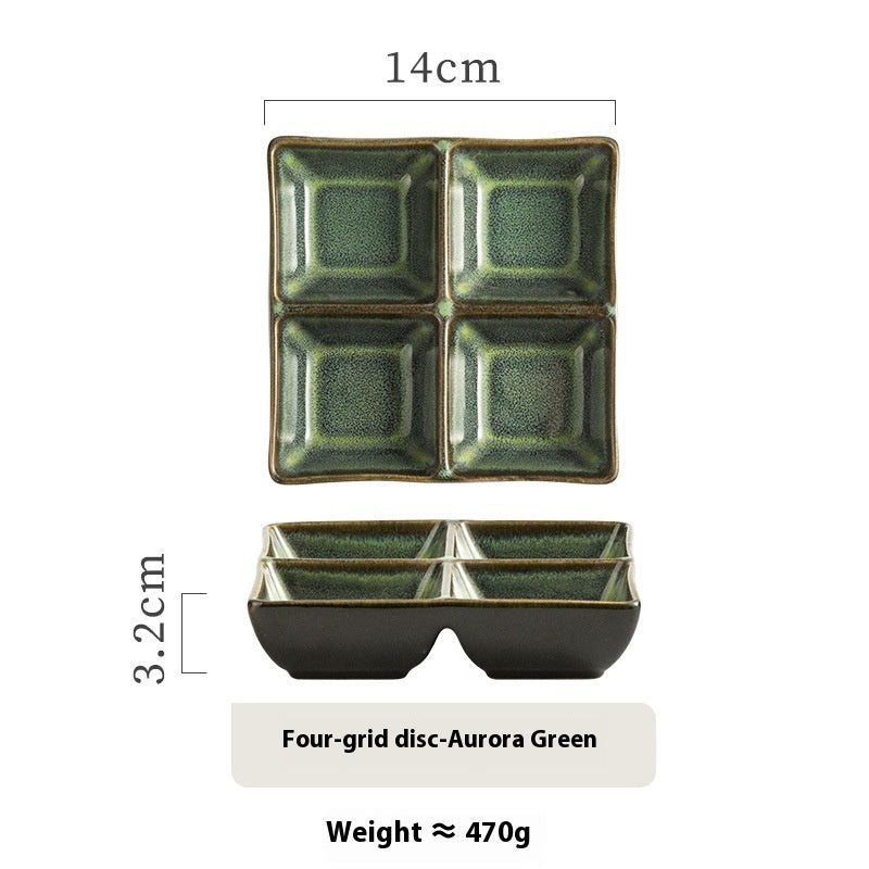 Four-grid Seasoning Dish Ceramic Square Barbecue Sauce Dish - Walfos® Kitchenware