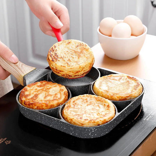 Four-hole Frying Pot Pan Thickened Omelet Pan Non-stick Egg Pancake Pancake Maker Wooden Handle Frying Pot Breakfast Maker - Walfos® Kitchenware