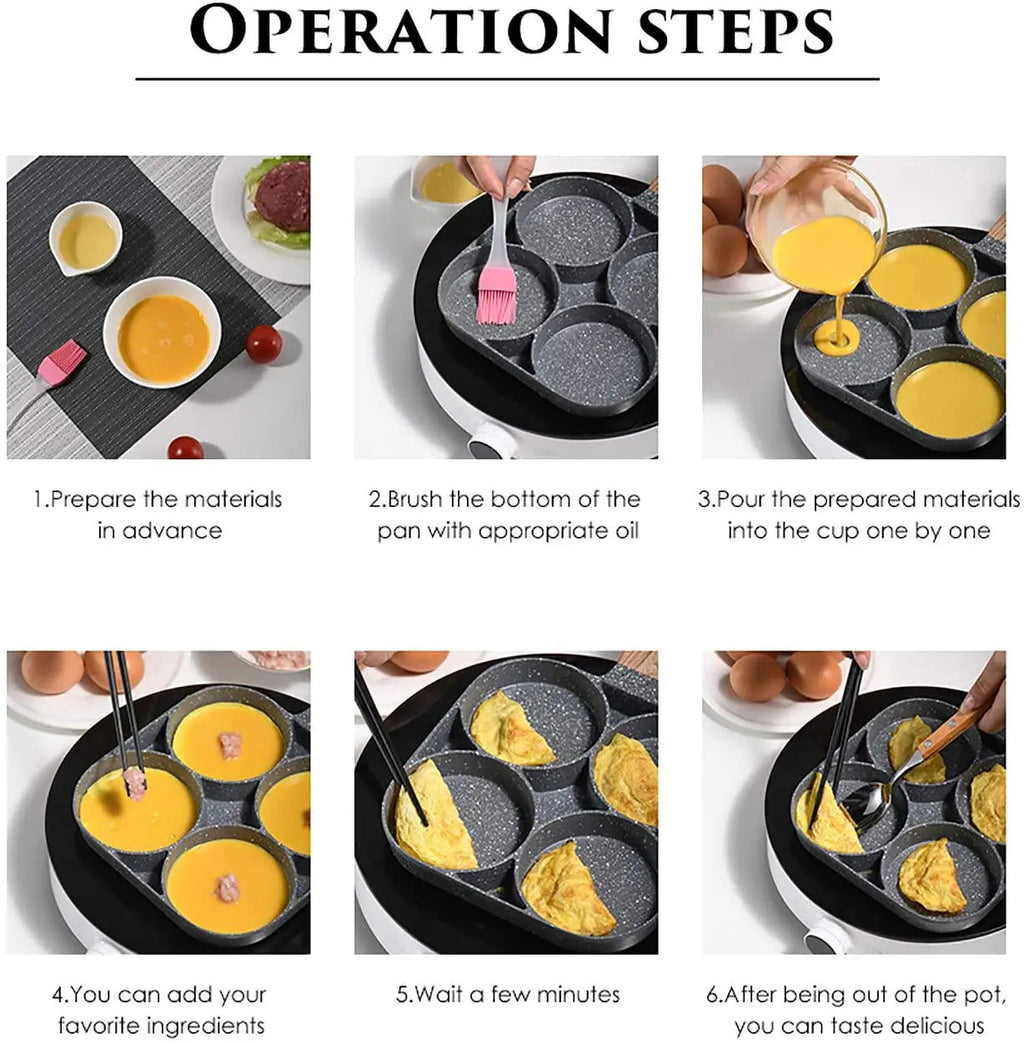 Four-hole Frying Pot Pan Thickened Omelet Pan Non-stick Egg Pancake Pancake Maker Wooden Handle Frying Pot Breakfast Maker - Walfos® Kitchenware