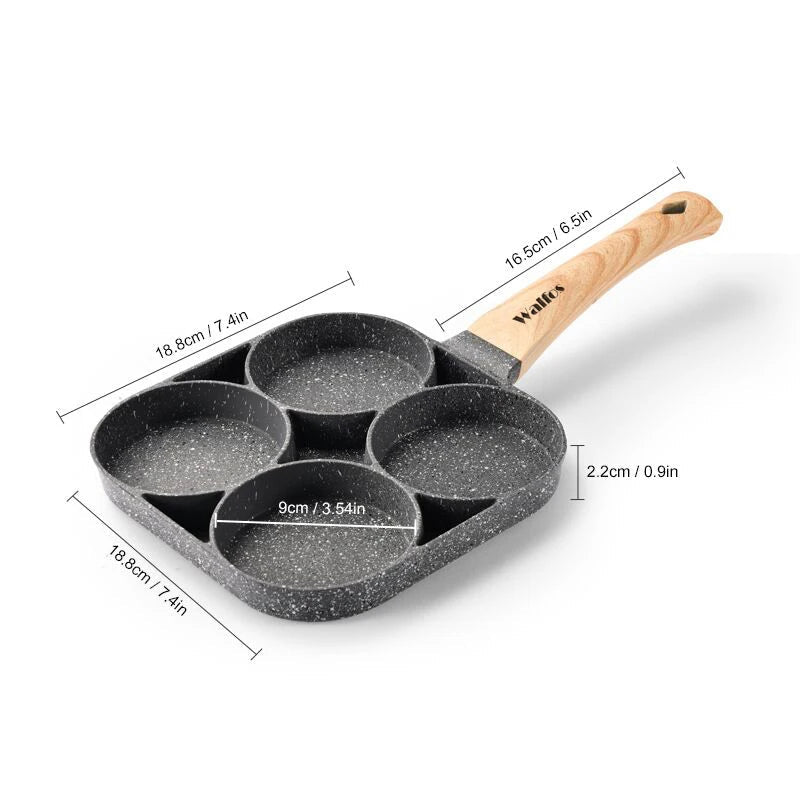Four-hole Frying Pot Pan Thickened Omelet Pan Non-stick Egg Pancake Pancake Maker Wooden Handle Frying Pot Breakfast Maker - Walfos® Kitchenware