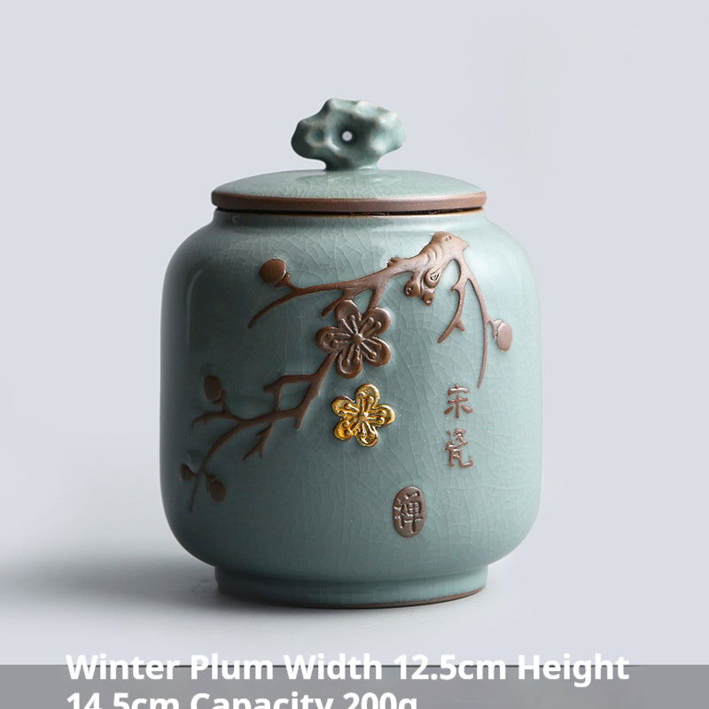 Ge Kiln Tea Jar Ceramic Sealed Can Large Stoneware Storage Tank Celadon Household Tea Caddy - Walfos® Kitchenware