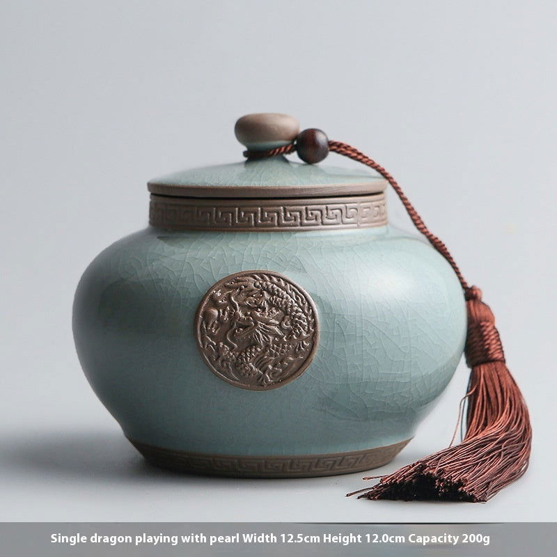 Ge Kiln Tea Jar Ceramic Sealed Can Large Stoneware Storage Tank Celadon Household Tea Caddy - Walfos® Kitchenware
