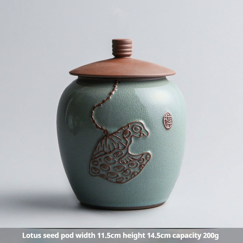 Ge Kiln Tea Jar Ceramic Sealed Can Large Stoneware Storage Tank Celadon Household Tea Caddy - Walfos® Kitchenware
