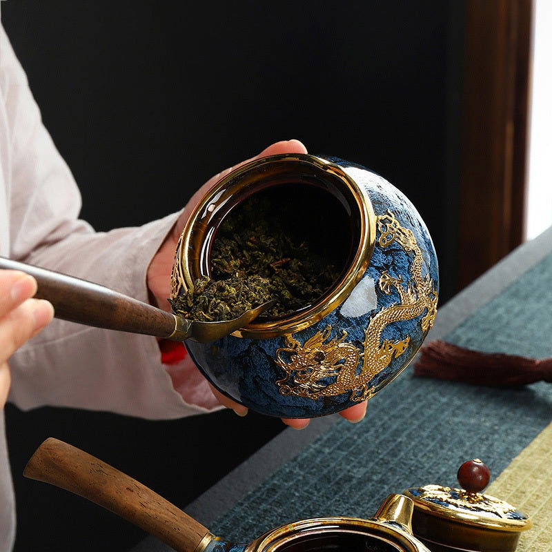 Golden Inlaid Jade Tea Pot Kung Fu Tea Set Large Sealed Tea Pot - Walfos® Kitchenware