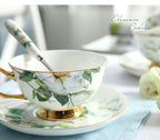 High-grade Bone China Coffee Cup And Saucer Set Flower Tea Afternoon Tea Ceramic Cup Household With Spoon - Walfos® Kitchenware