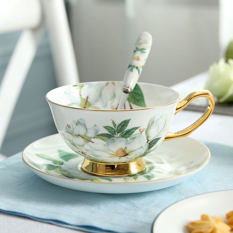 High-grade Bone China Coffee Cup And Saucer Set Flower Tea Afternoon Tea Ceramic Cup Household With Spoon - Walfos® Kitchenware