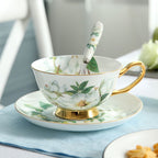 High-grade Bone China Coffee Cup And Saucer Set Flower Tea Afternoon Tea Ceramic Cup Household With Spoon - Walfos® Kitchenware