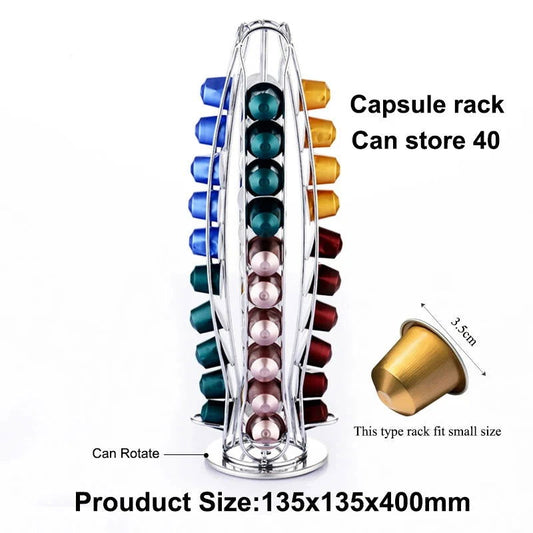 Hot Sale 40 Cups Iron Plating Coffee Shelves Kitchen Organizer Durable Storage Racks High Quality Rotary Storage Stainless Steel - Walfos® Kitchenware