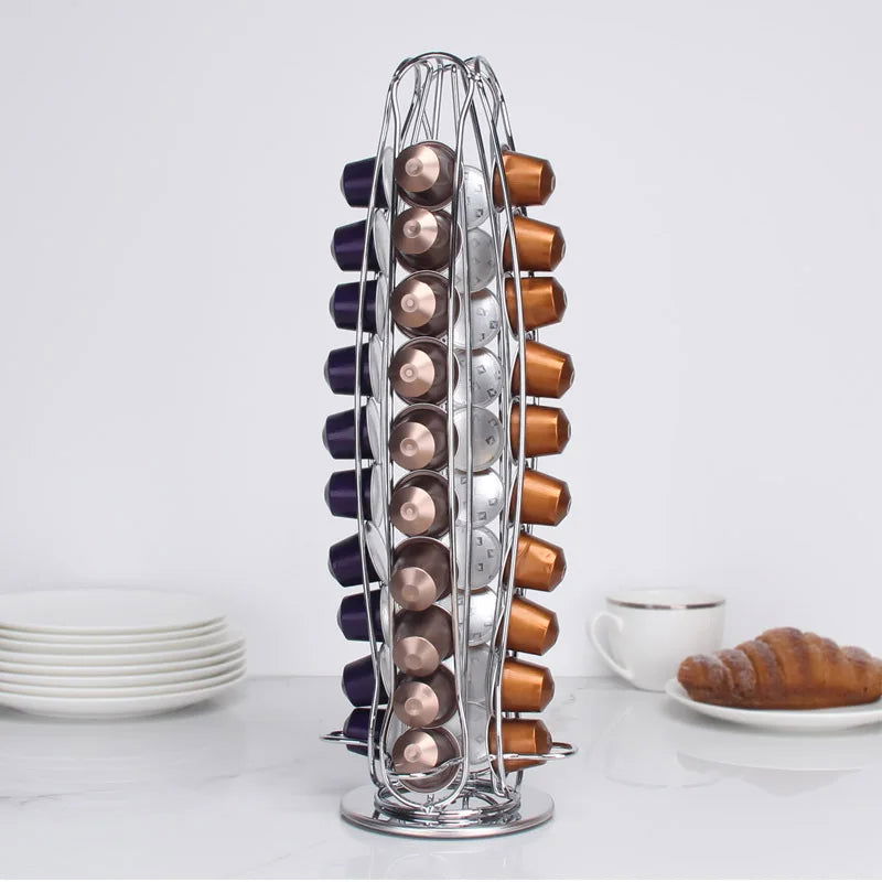 Hot Sale 40 Cups Iron Plating Coffee Shelves Kitchen Organizer Durable Storage Racks High Quality Rotary Storage Stainless Steel - Walfos® Kitchenware