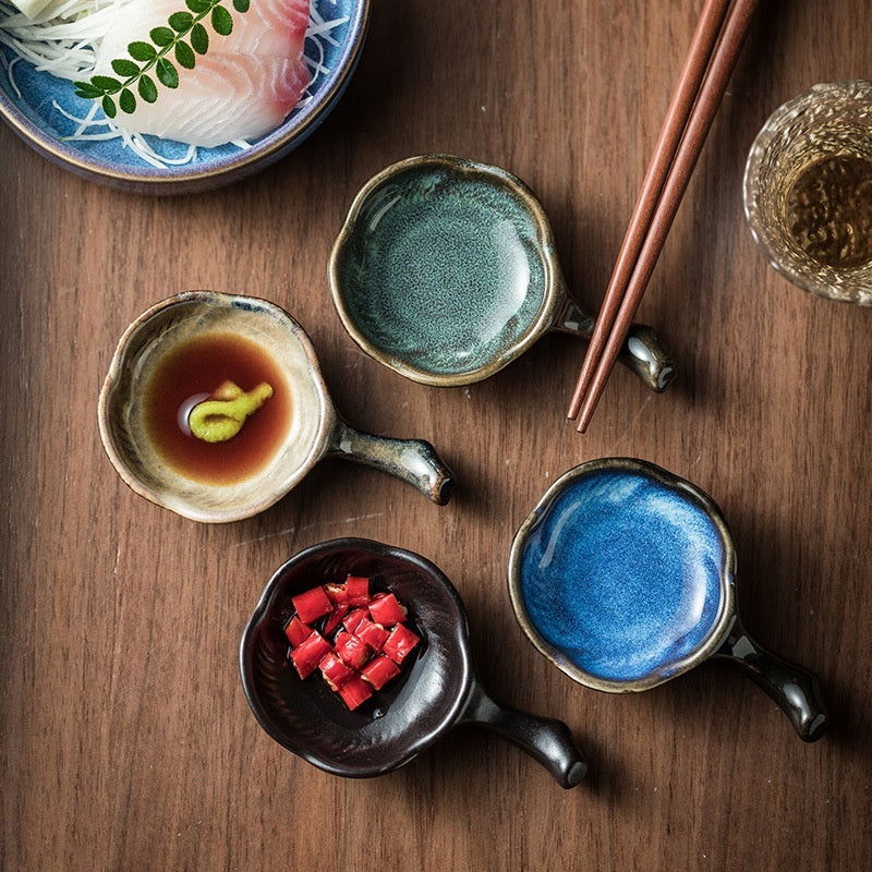 Household Ceramic Plum Hand Soy Sauce With Handle Saucer Dish - Walfos® Kitchenware