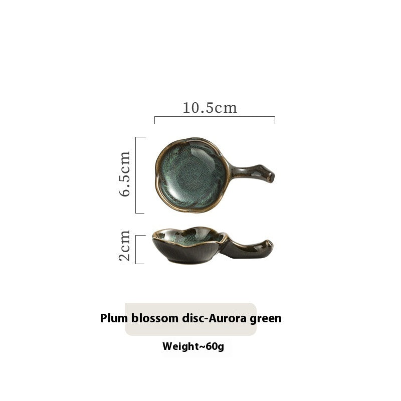 Household Ceramic Plum Hand Soy Sauce With Handle Saucer Dish - Walfos® Kitchenware