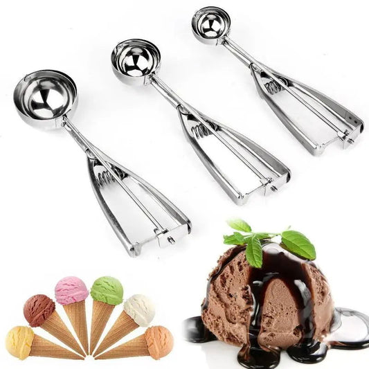 Ice Cream Spoon Kitchen Tools 3 Size Stainless Steel Spring Handle Mash Potato Watermelon Ball Scoop Home Kitchen Accessories - Walfos® Kitchenware