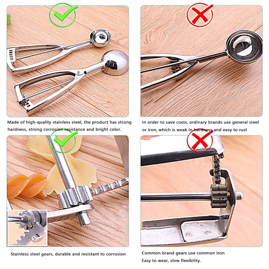 Ice Cream Spoon Kitchen Tools 3 Size Stainless Steel Spring Handle Mash Potato Watermelon Ball Scoop Home Kitchen Accessories - Walfos® Kitchenware
