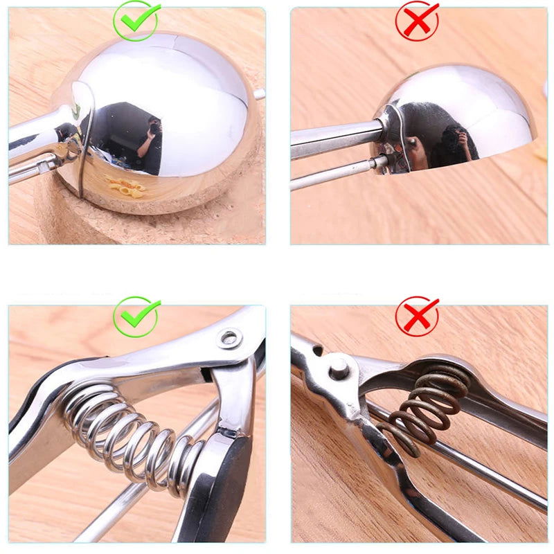 Ice Cream Spoon Kitchen Tools 3 Size Stainless Steel Spring Handle Mash Potato Watermelon Ball Scoop Home Kitchen Accessories - Walfos® Kitchenware