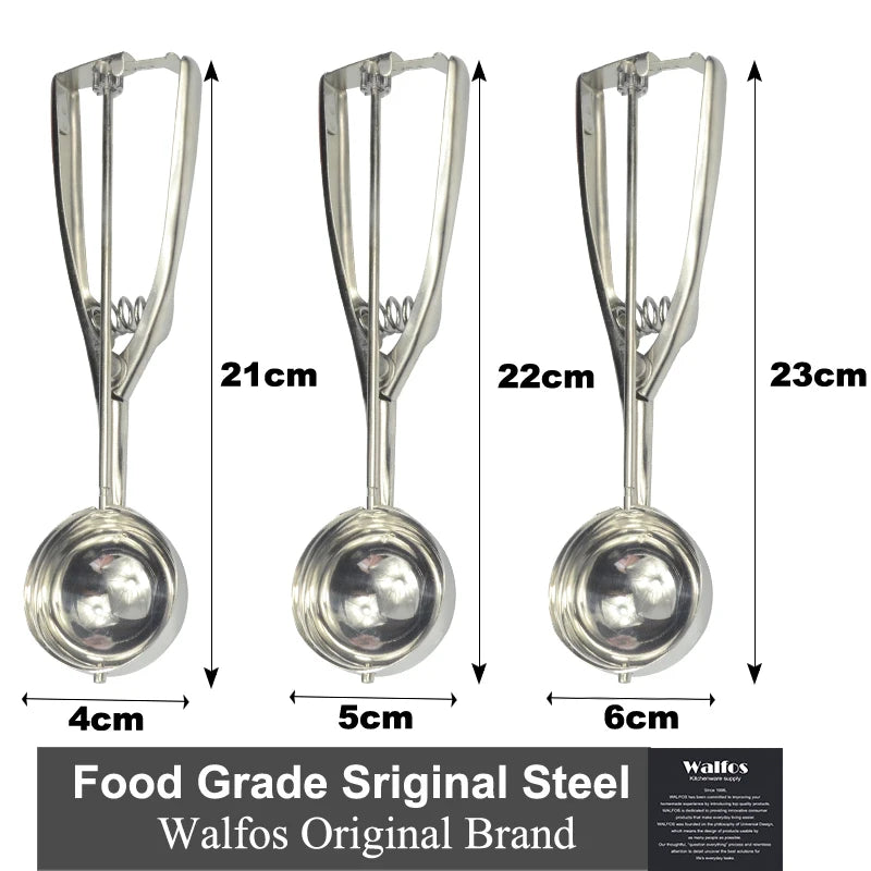 Ice Cream Spoon Kitchen Tools 3 Size Stainless Steel Spring Handle Mash Potato Watermelon Ball Scoop Home Kitchen Accessories - Walfos® Kitchenware